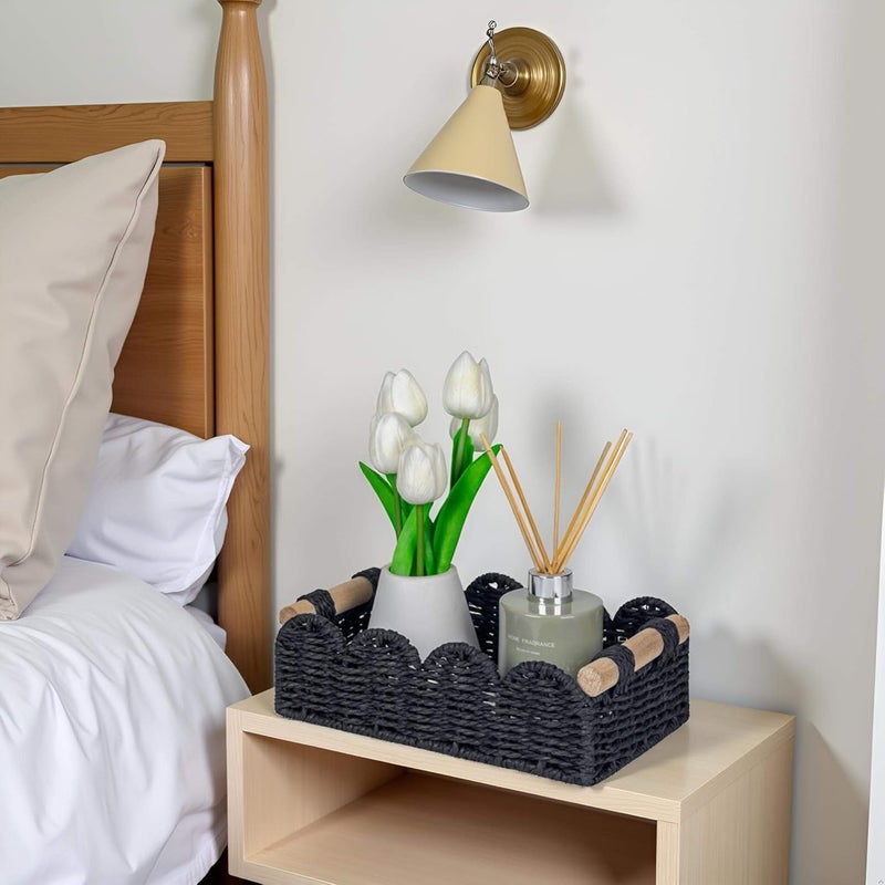 CubesLand Scalloped Edge Decor Basket for Living Room, Home, Bathroom, 2SAME SIZE Paper Rope Baskets, Toilet Storage Baskets for Over Toilet Storage Shelf, Cozy Woven Basket Both Storage&Decor, Black - Image 4